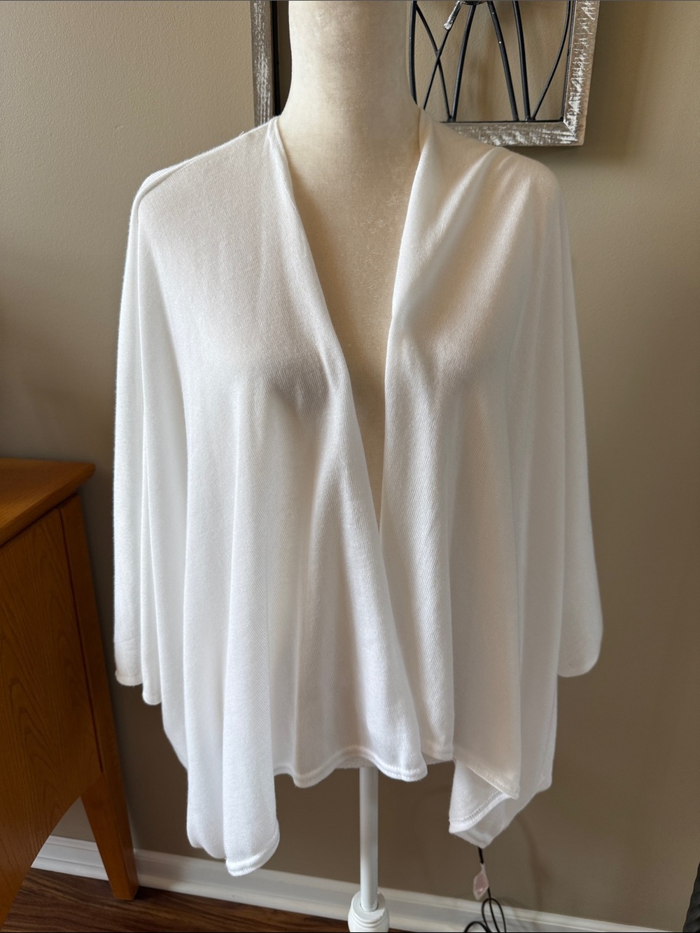 Lightweight White Open-Front Poncho Sweater